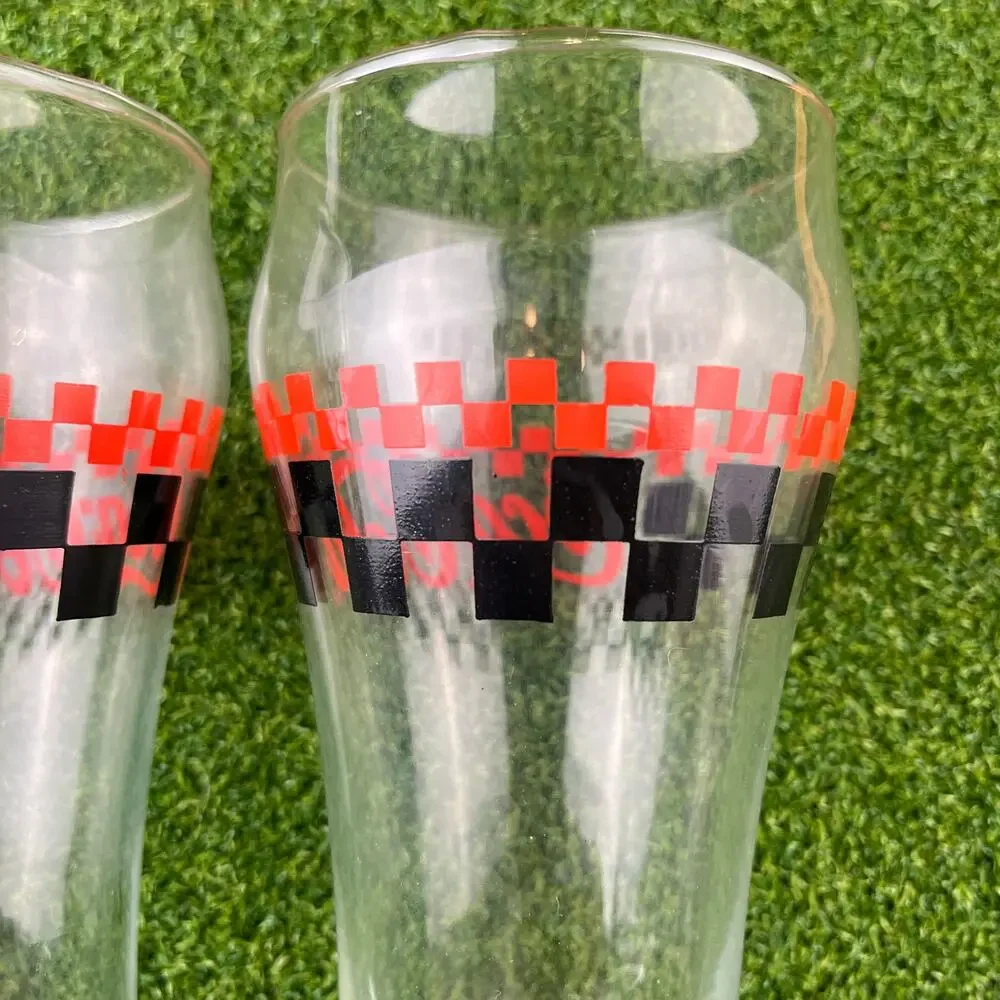 Vintage Coca-Cola Checked Bell Shaped Soda Glasses Lot